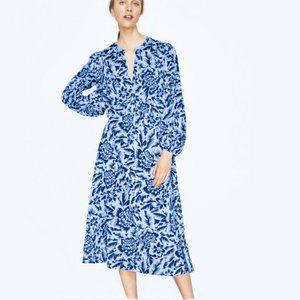 ZARA Pinstripe Floral Print Knee Length Dress L